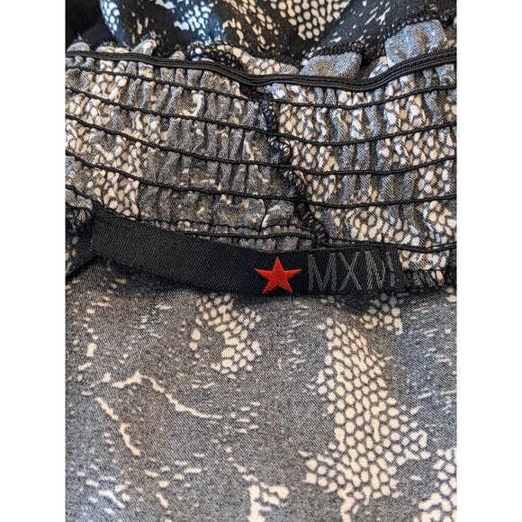 MXM Womens Plus Size 4X Blouse Black White Lace Print Puff Sleeve Ruched Front - Picture 7 of 8